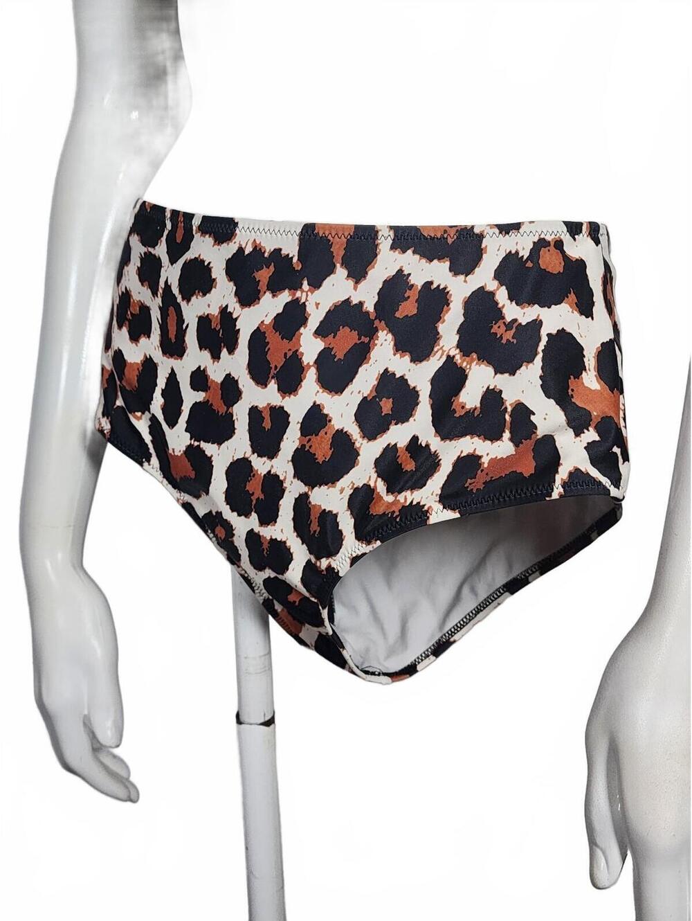 Beachsissi Women's Leopard Print High Waist Bikini Bottoms Medium